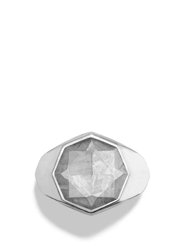 Meteorite Faceted Signet Ring Sterling Silver