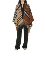 Contrast Check Wool Cashmere Cape