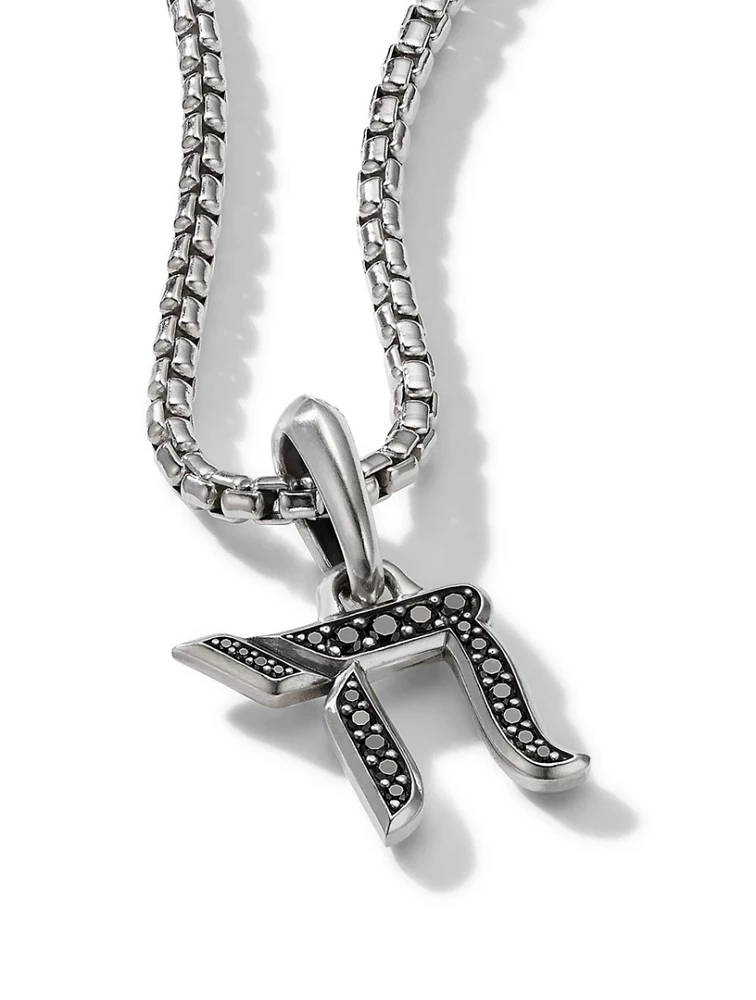 Chai Amulet In Sterling Silver With Pavé Black Diamonds