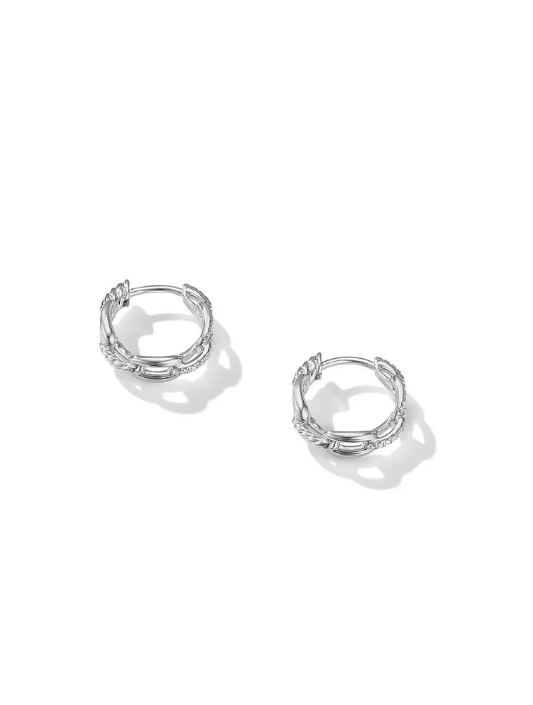 Stax Chain Link Huggie Hoop Earrings In 18k White Gold With Pavé Diamonds
