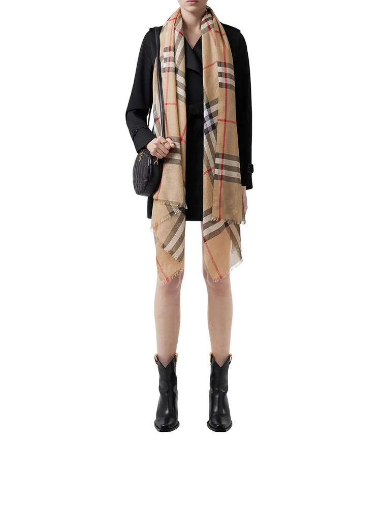 Check Lightweight Wool Silk Scarf