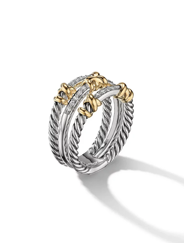 Petite Helena Wrap Three Row Ring Sterling Silver With 18k Yellow Gold And Pavé Diamonds