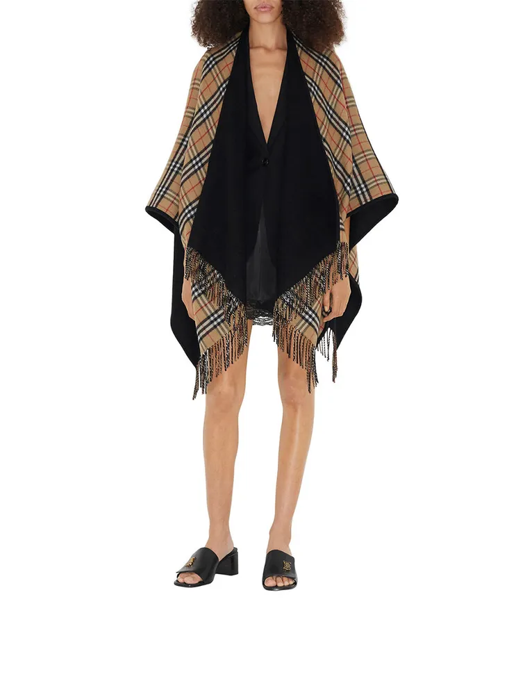 Check Wool Reversible Cape