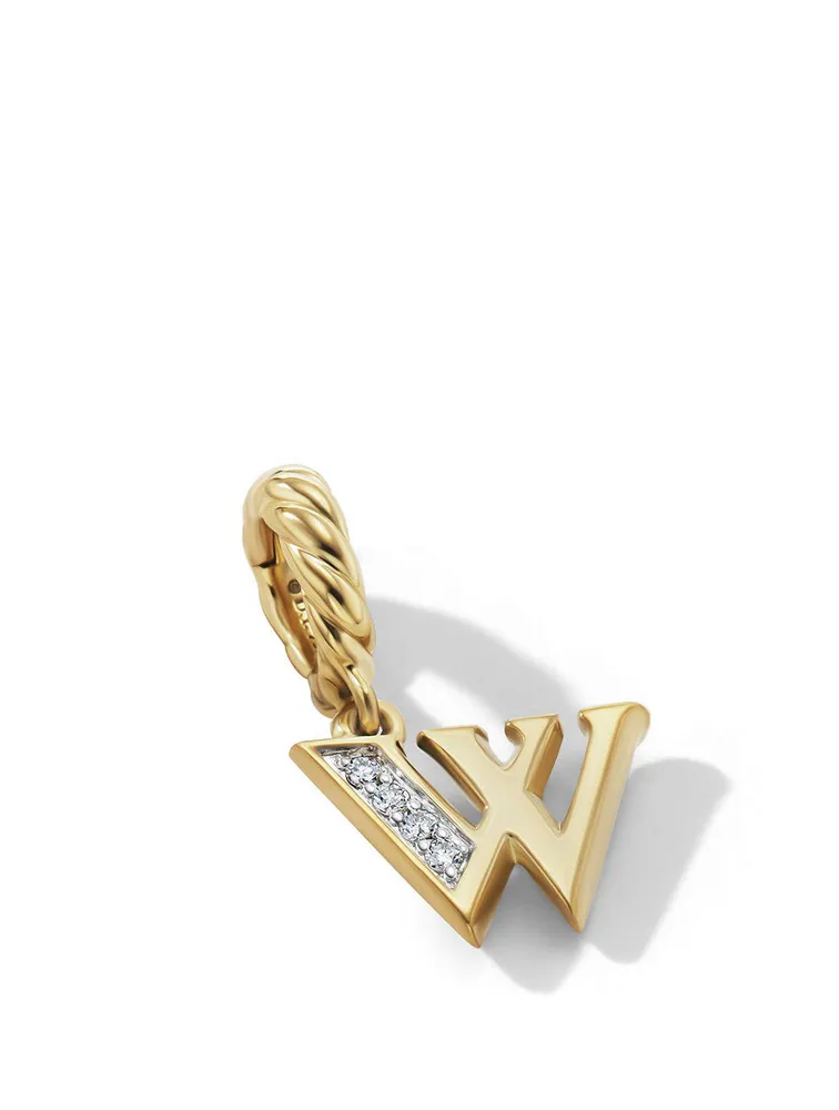 Pavé W Initial Pendant In 18k Yellow Gold With Diamonds