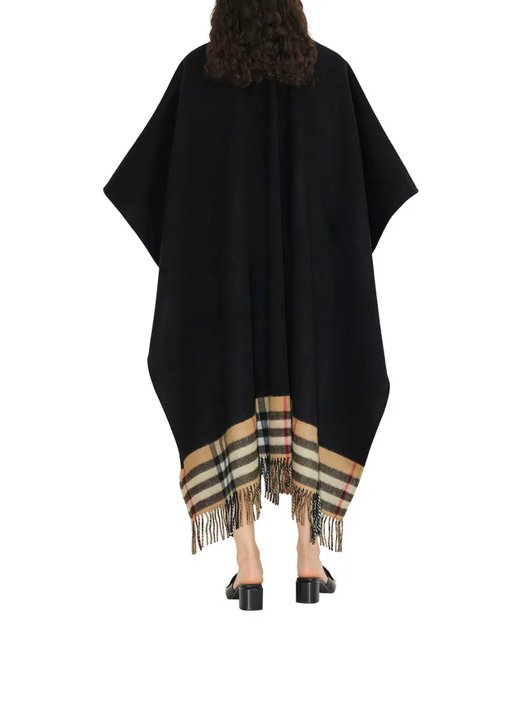 Reversible Check Wool Cashmere Cape