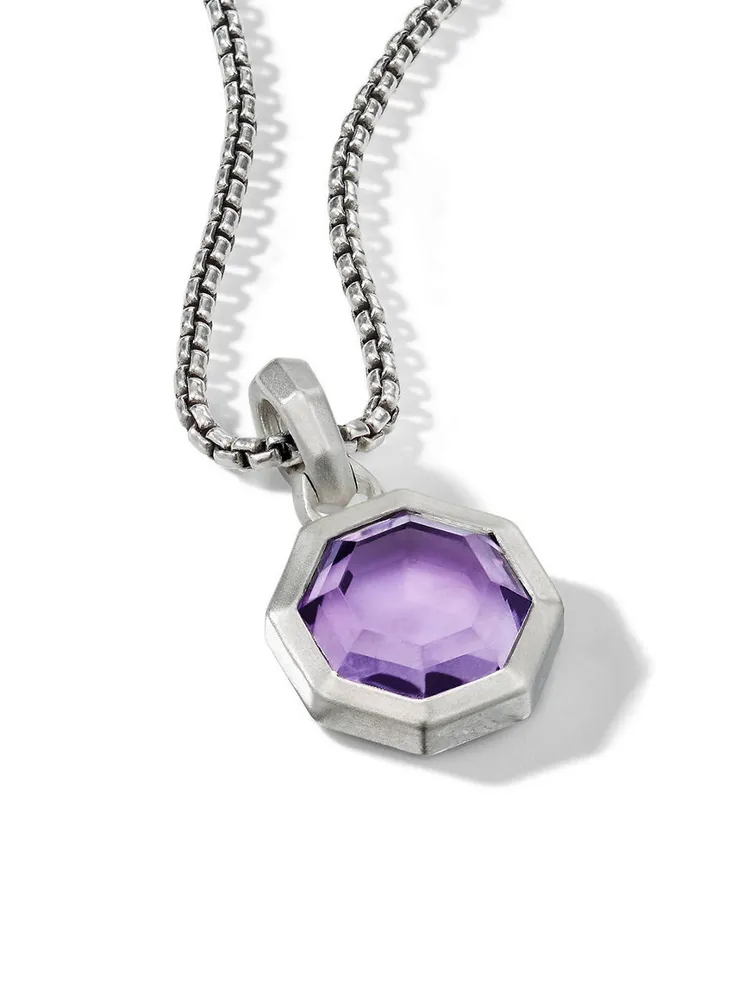 Octagon Cut Amulet In Sterling Silver With Amethyst