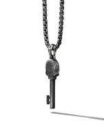 Memento Mori Skull Key Amulet In Sterling Silver With Pavé Black Diamonds