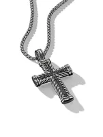 Chevron Cross Pendant In Sterling Silver With Pavé Black Diamonds
