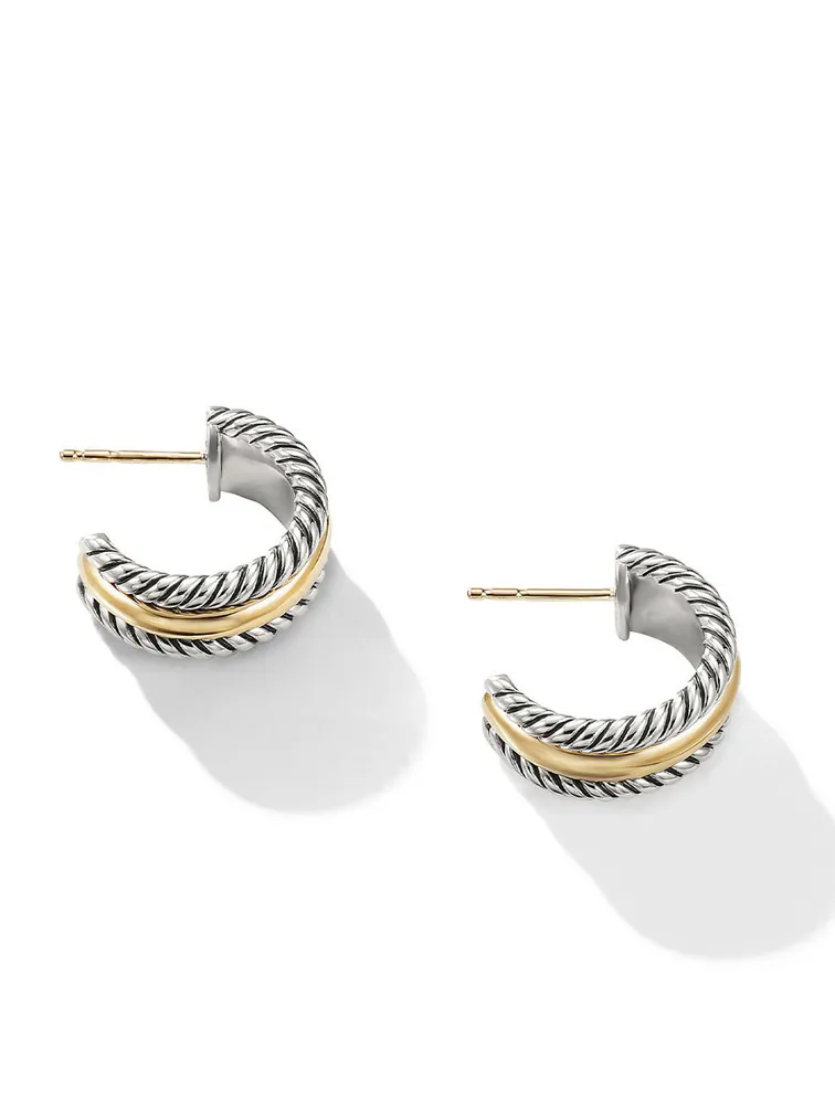 Cable Collectibles® Huggie Hoop Earrings In Sterling Silver With 14k Yellow Gold