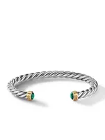 Cable Cuff Bracelet Sterling Silver With 18k Yellow Gold And Malachite