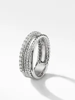 Crossover Band Ring Sterling Silver With Pavé Diamonds