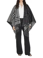 Contrast Check Wool Cashmere Jacquard Cape