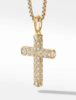 Chevron Sculpted Cross Pendant In 18k Yellow Gold With Pavé Diamonds