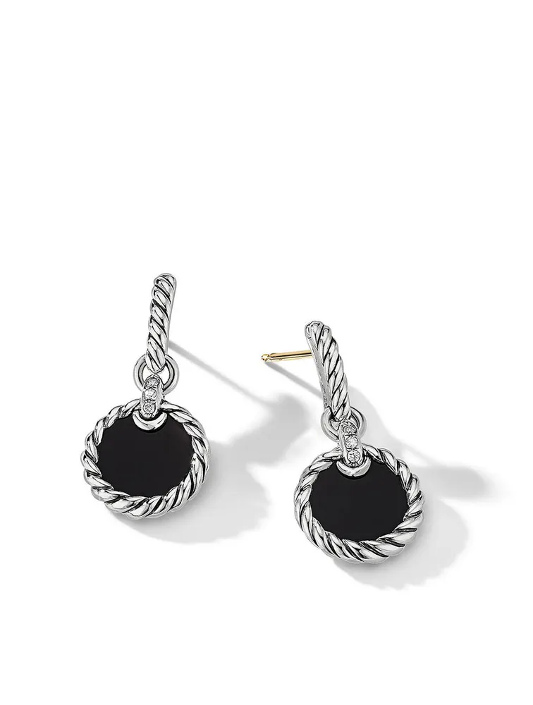 Dy Elements® Drop Earrings In Sterling Silver With Black Onyx And Pavé Diamonds