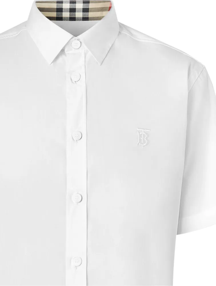 Short-sleeve Monogram Motif Stretch Cotton Shirt