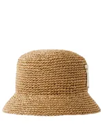 Monogram Motif Raffia-effect Bucket Hat