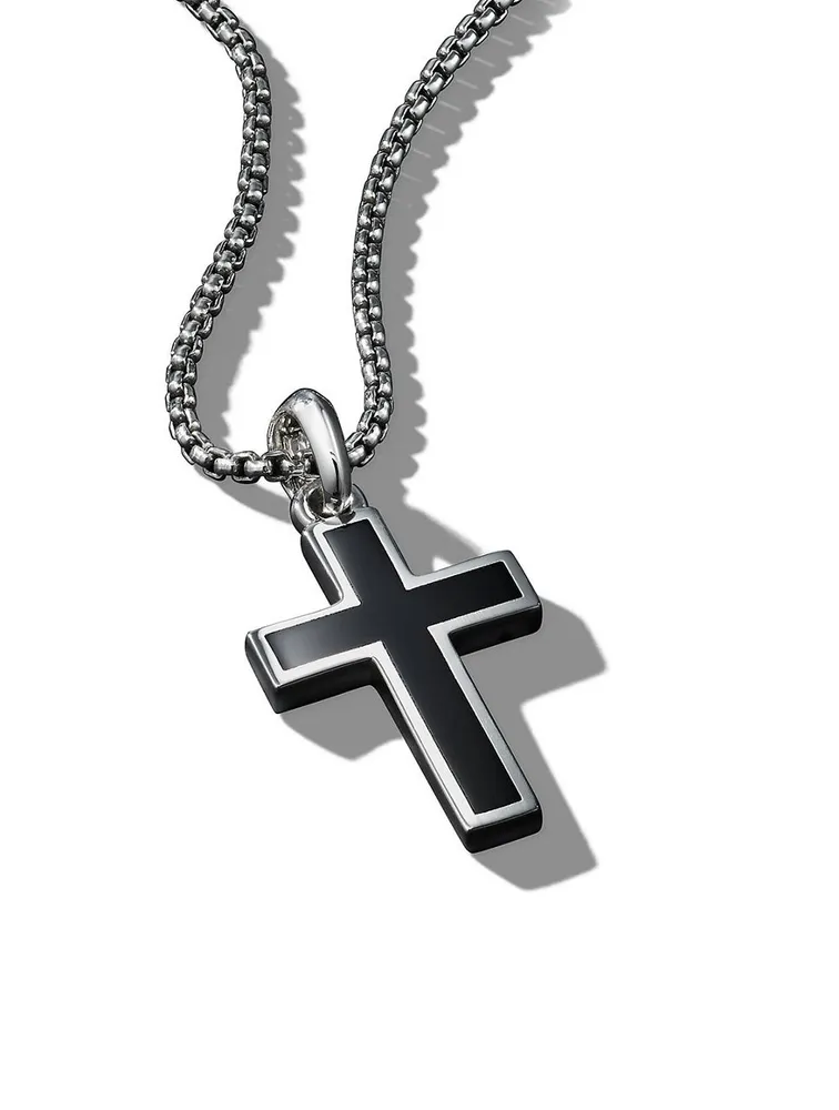 Exotic Stone Cross In Sterling Silver With Black Onyx