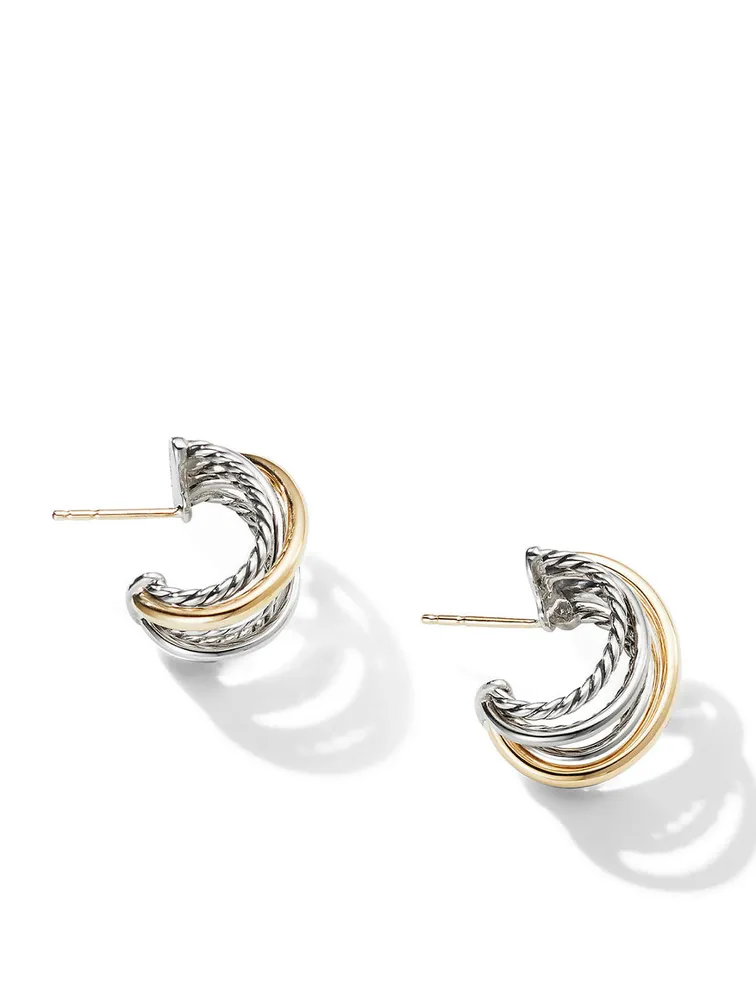 Crossover Shrimp Earrings In Sterling Silver With 18k Yellow Gold