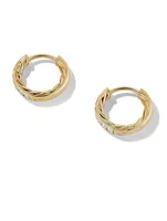 Sculpted Cable Huggie Hoop Earrings In 18k Yellow Gold With Pavé Diamonds