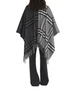 Contrast Check Wool Cashmere Jacquard Cape