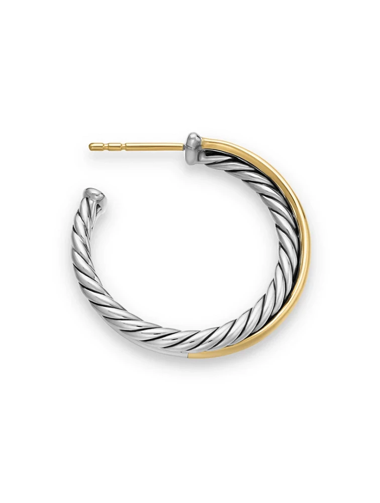 Crossover Hoop Earrings In Sterling Silver With 18k Yellow Gold