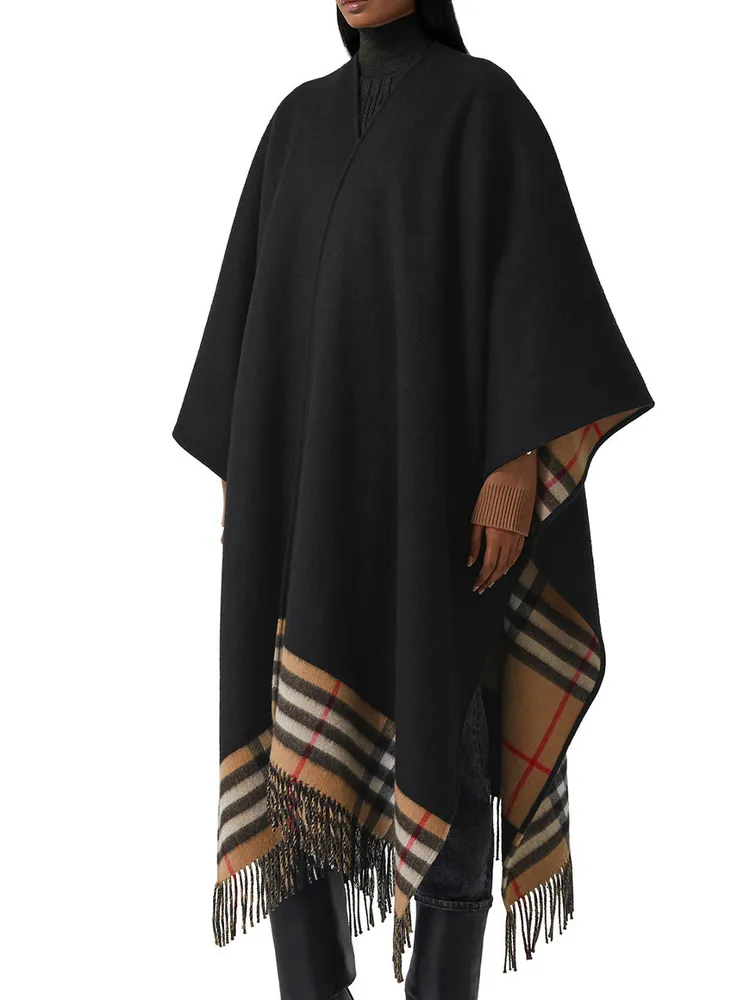 Check Wool Cashmere Reversible Cape