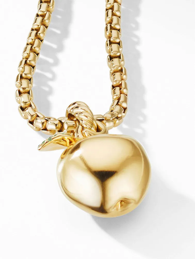 Nyc Big Apple Amulet  In 18k Yellow Gold With Pavé Tsavorites