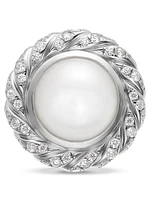 Pearl Classics Cable Halo Button Earrings In Sterling Silver With Diamonds, 13mm