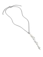 Pearl And Pavé Y Necklace In Sterling Silver With Diamonds