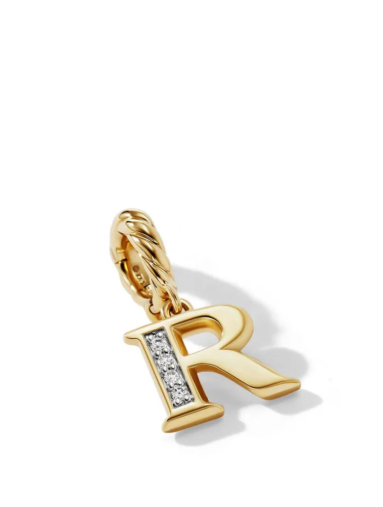 Pavé R Initial Pendant In 18k Yellow Gold With Diamonds
