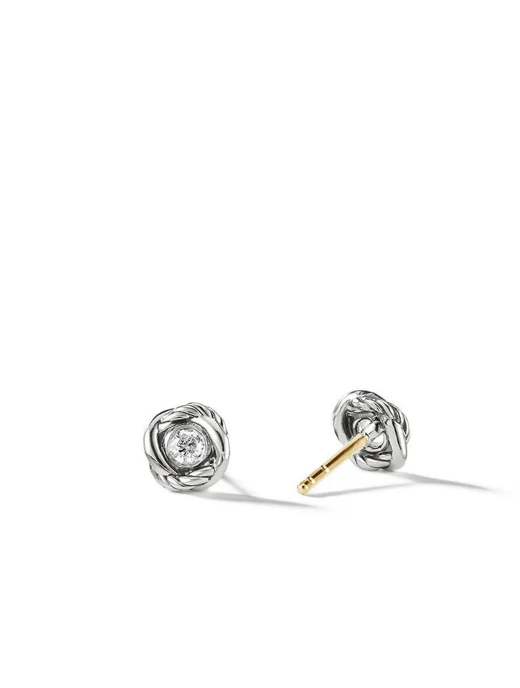 Crossover Infinity Stud Earrings In Sterling Silver With Diamonds