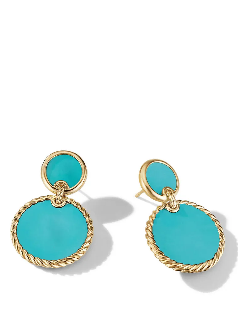 Dy Elements® Double Drop Earrings In 18k Yellow Gold With Turquoise