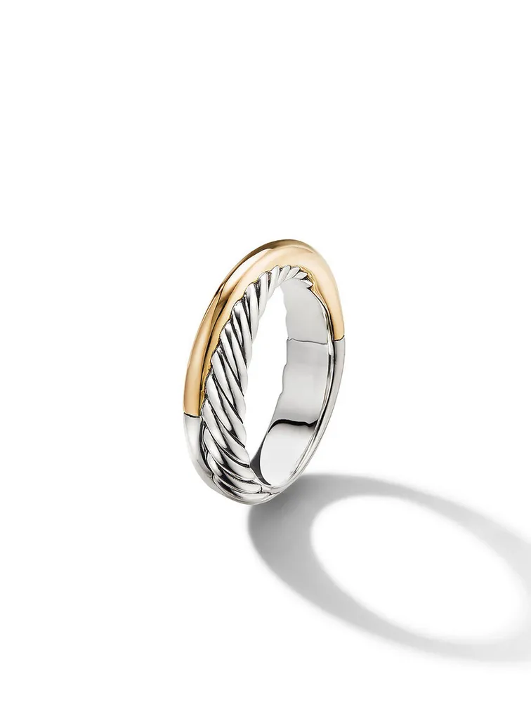 Crossover Band Ring Sterling Silver With 18k Yellow Gold