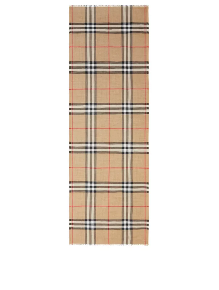 Check Lightweight Wool Silk Scarf