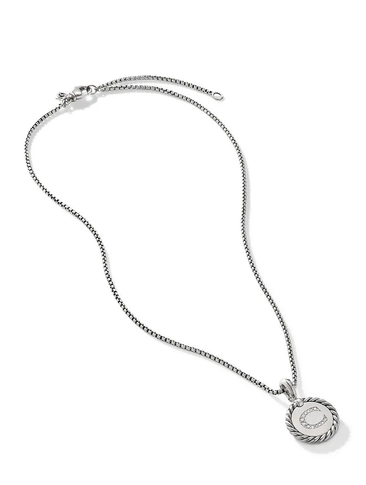 C Initial Charm In Sterling Silver With Pavé Diamonds