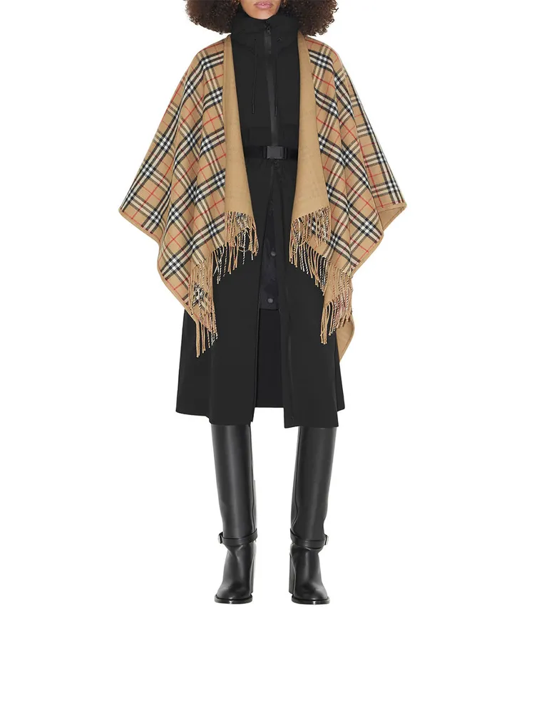 Reversible Check Wool Cape
