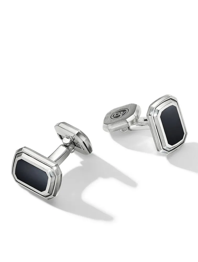Deco Cufflinks In Sterling Silver With Black Onyx