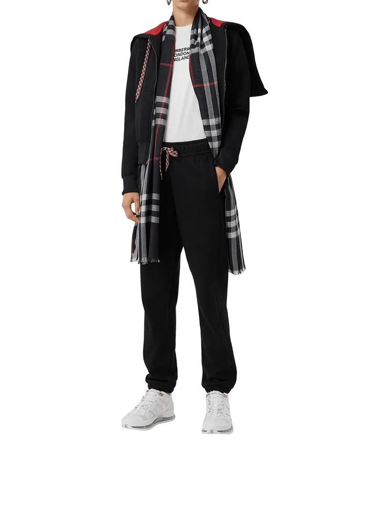 Lightweight Check Wool Silk Scarf