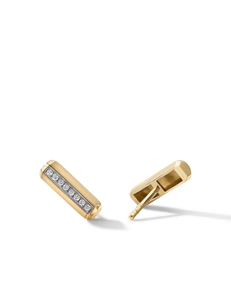 Lexington Barrel Stud Earrings In 18k Yellow Gold With Pavé Diamonds