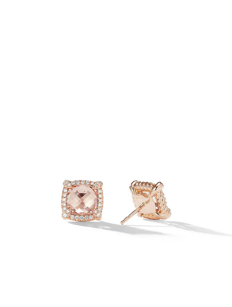 Chatelaine® Pavé Bezel Stud Earrings In 18k Rose Gold With Morganite And Diamonds