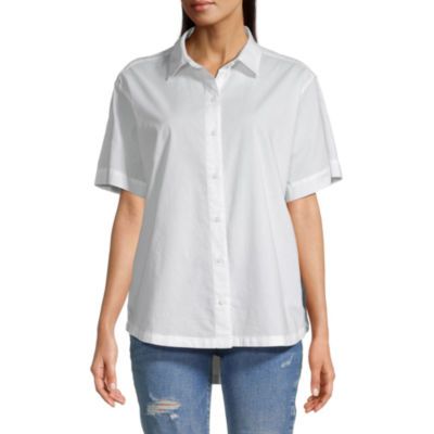 a.n.a Womens Short Sleeve Oversized Button-Down Shirt