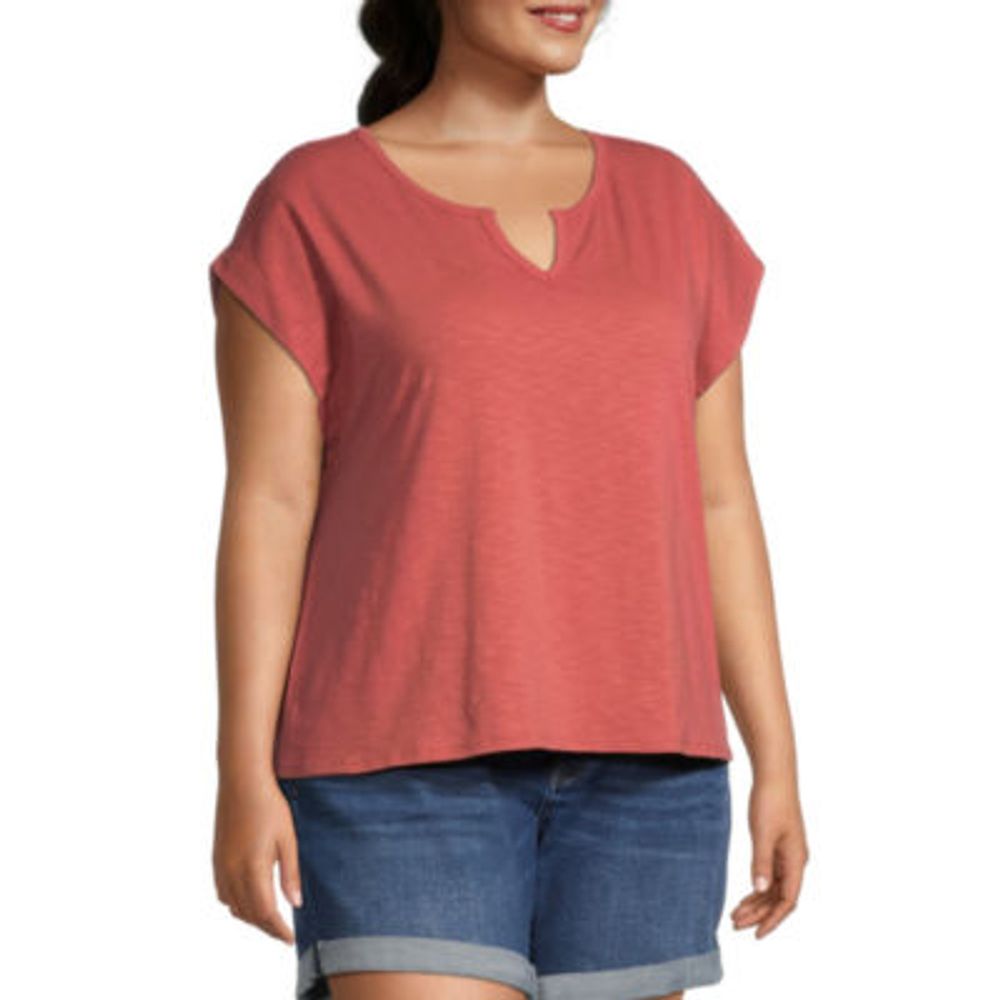 a.n.a Plus Womens Split Crew Neck Short Sleeve Tank Top