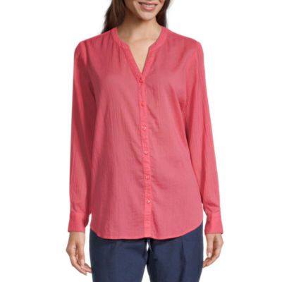 Liz Claiborne Tall Womens Long Sleeve Regular Fit Button-Down Shirt