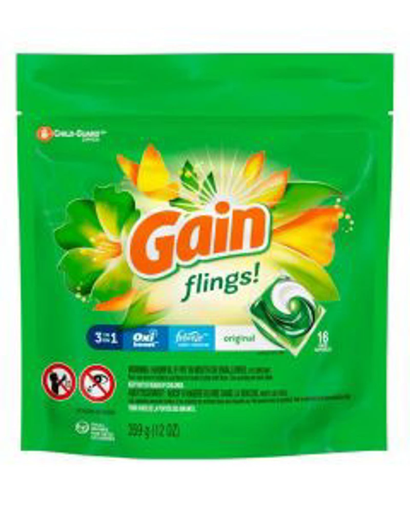 Gain Flings Liquid Laundry Detergent, Original Scent, 16 ct, HE Compatible