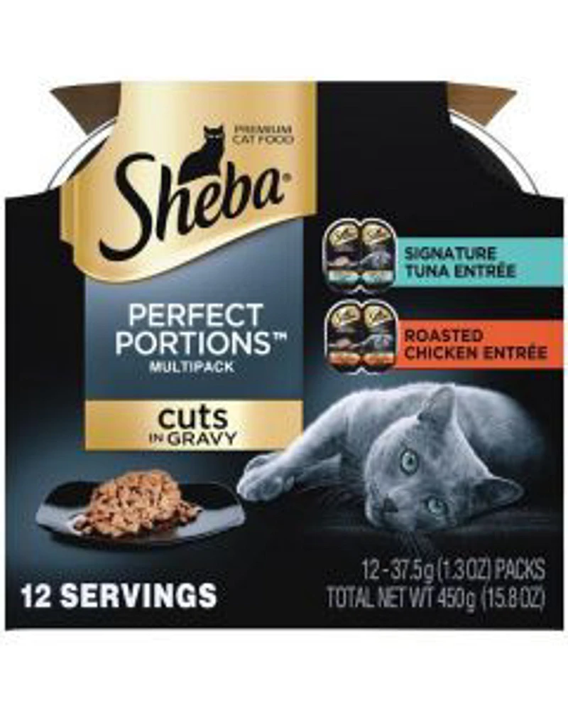 Sheba Perfect Portions Wet Cat Food Cuts in Gravy Signature Tuna Entrée & Roasted Chicken Entrée Variety Pack, (6) 2.6 oz. Twin-Pack Trays