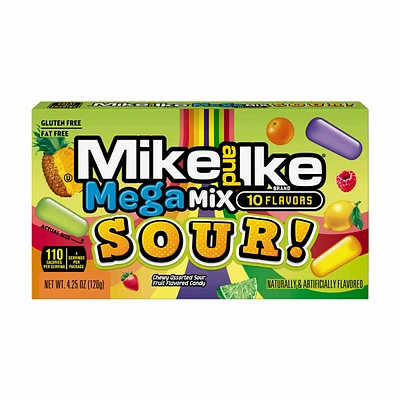 Mike and Ike Mega Mix 10 Flavors Chewy Assorted Sour Fruit Flavored Candy, 5 oz
