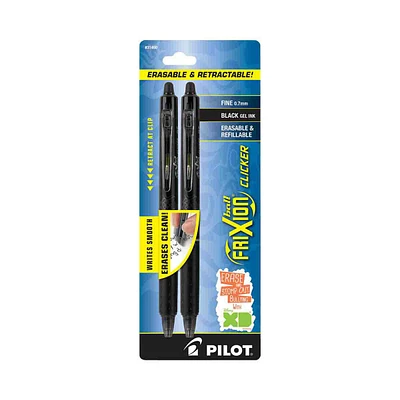 Pilot FriXion Clicker Erasable Gel Ink Pens, Fine Point, Black Ink, 2 Count