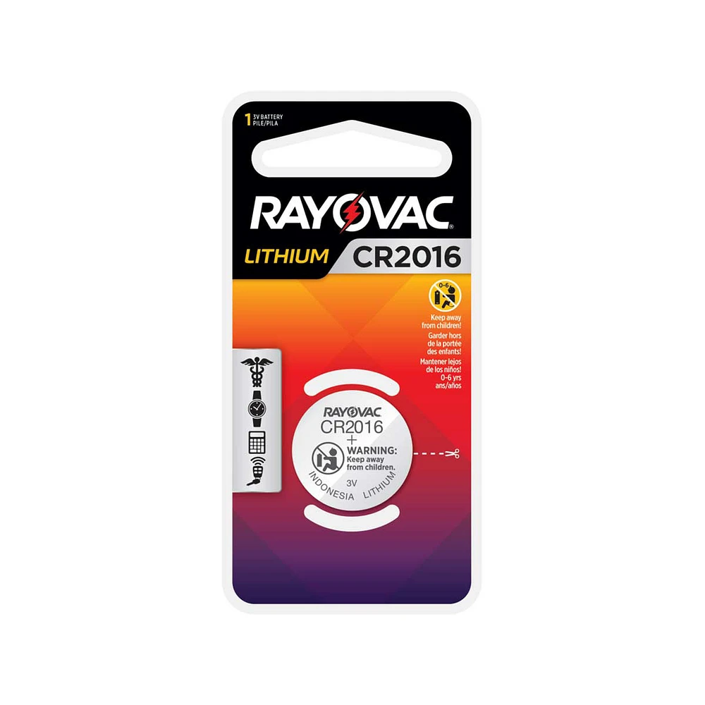 Rayovac Size 2016 3V Lithium Coin Cell Batteries, 1-Pack