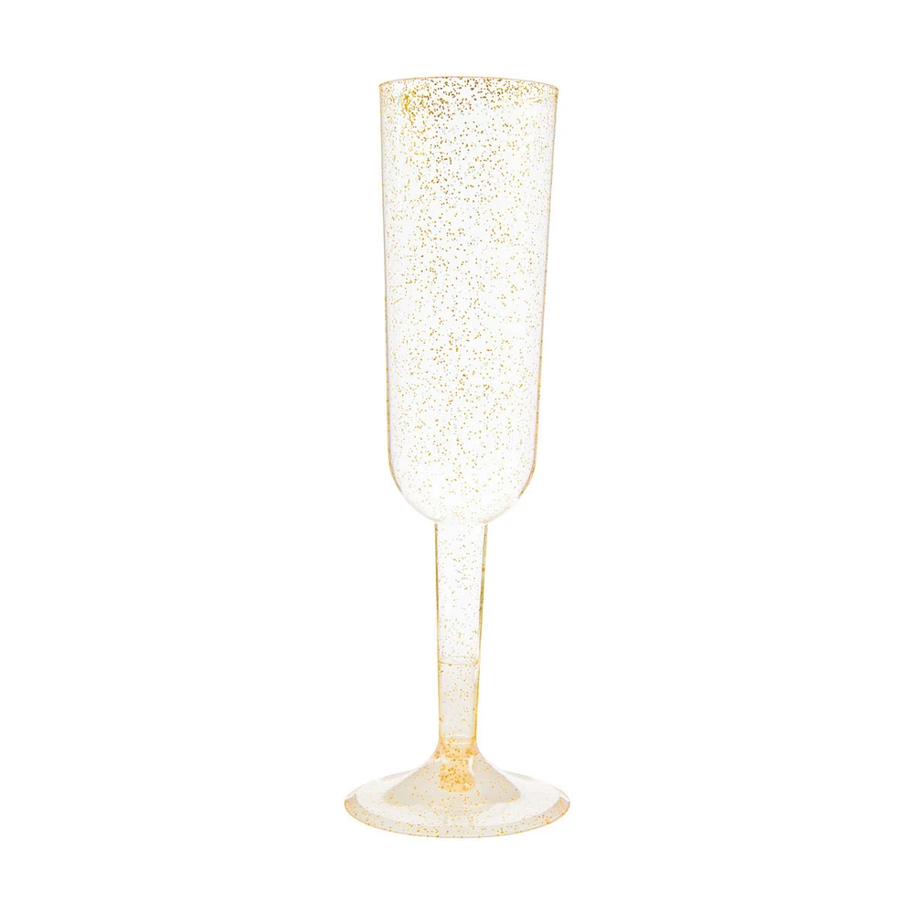 Gold Glitter Plastic Champagne Flutes, 7oz,  4 Count