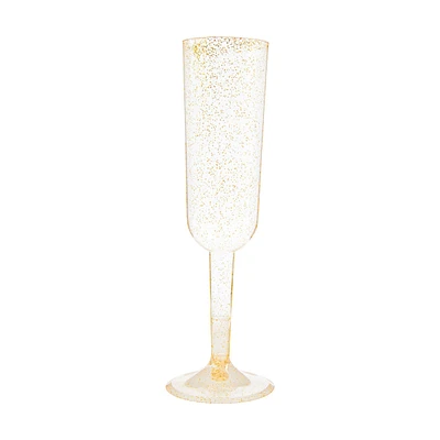 Gold Glitter Plastic Champagne Flutes, 7oz,  4 Count